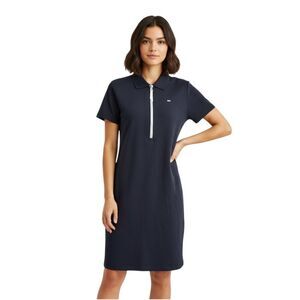 Tommy Jeans Navy Zip Polo Short Sleeve Dress